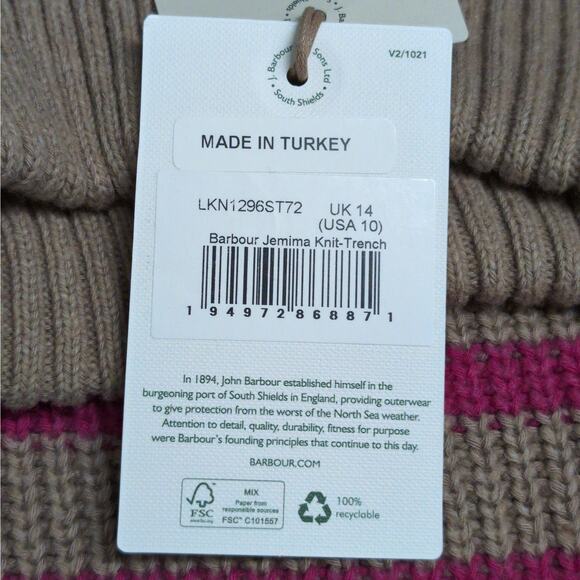 Barbour Jemima Knit Sweater- Trench Funnel Neck Half Zip Breton Stripe 10 New - Picture 10 of 13